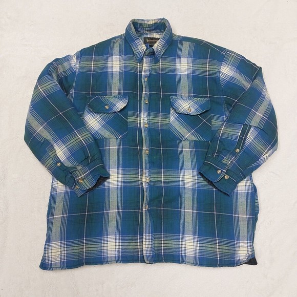 VTG TIMBER RIDGE Quilt Lined Plaid Flannel Shirt Jacket Grunge Men's Size Large - Picture 1 of 7